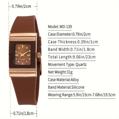 Women's quartz wrist watch with silicone band, zinc alloy case, button battery powered - elegant fashion accessory