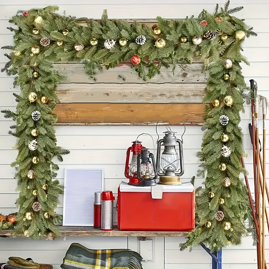 Christmas pine garland, 179.83 cm long, ideal for fireplace mantels and table centerpieces. Artificial green faux plants, versatile indoor decor for festive celebrations, no batteries needed.