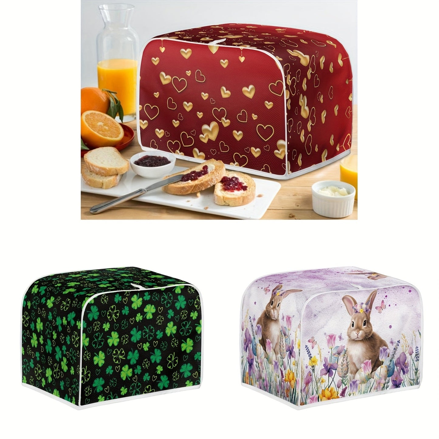 Polyester Toaster Cover for 2-Slice Toaster - Festive Holiday Print, Protects Against Dust and Fingerprints, Easy to Clean - Fits Most Toasters - Long Lasting and Eco-Friendly Kitchen Decor - Perfect for Valentine's Day, St. Patrick's Day, Easter