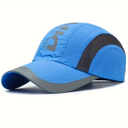 Quick-dry adjustable baseball cap for outdoor sports with UV protection and breathable mesh.