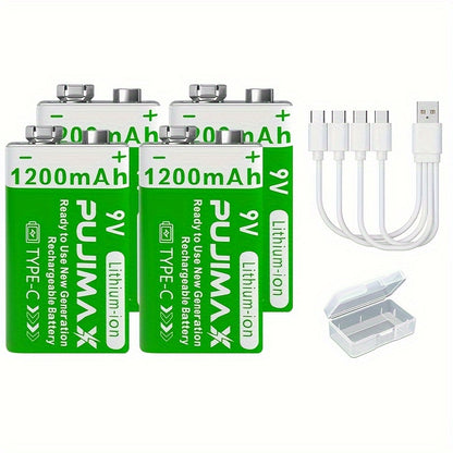 2/4/8pcs of 9v rechargeable lithium batteries with Type-C port charging, ideal for electronic games, toys, and household items.