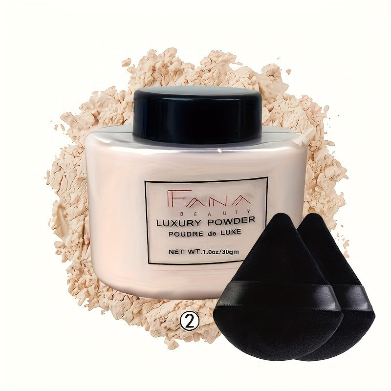 FANA Luxury Matte Finish Loose Powder with Oil Control, Lightweight Concealer, Waterproof Formula, Universal Skin Tone, for All Skin Types, Includes Triangle Beauty Sponge, 1.0oz/30g