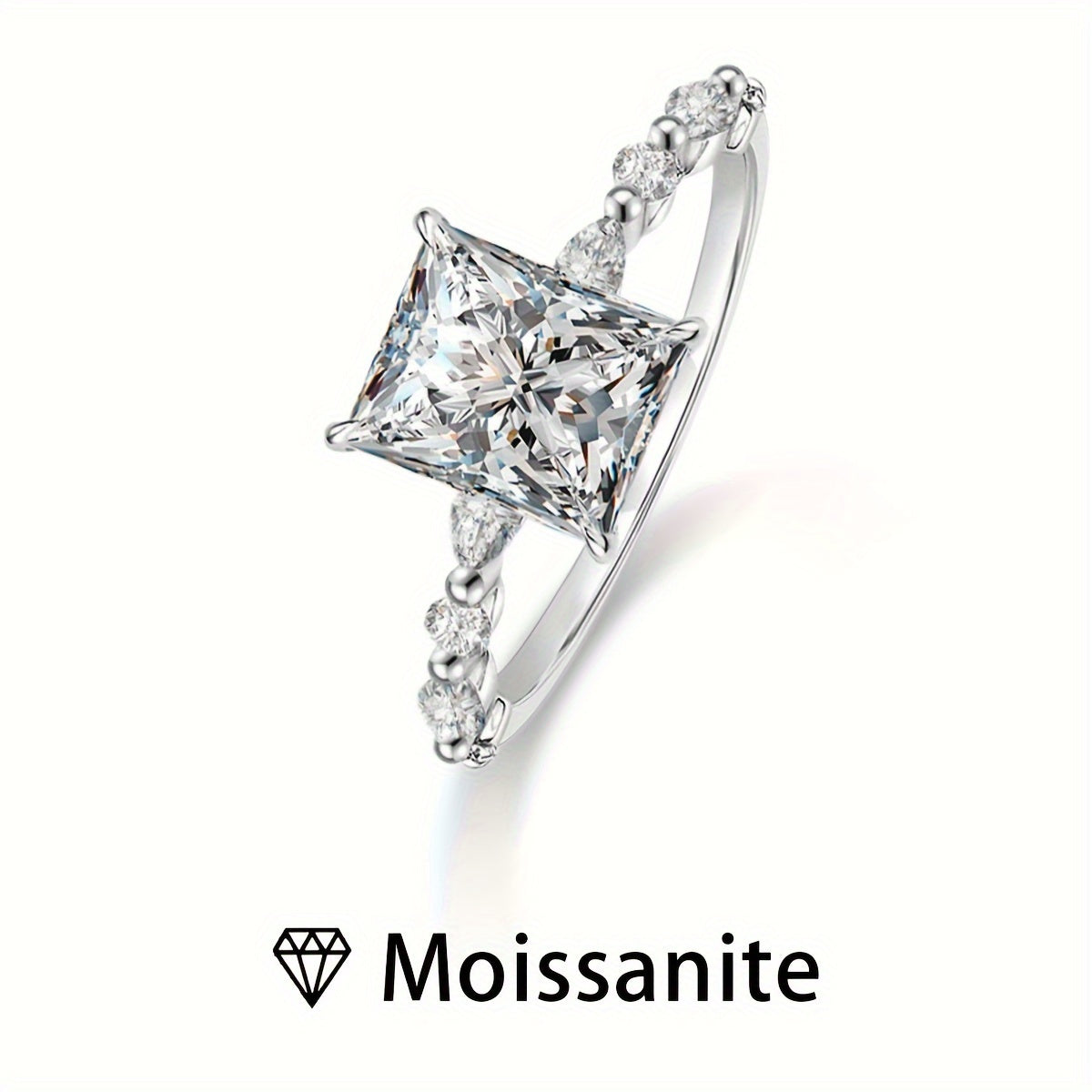 Elegant Boho Style 2 Carat Radiant Cut Moissanite Engagement Ring for Women - Synthetic April Birthstone, 925 Sterling Silver Plated, Perfect for Wedding, Special Occasions, Valentine's Day Gift, Comes in a Luxury Box