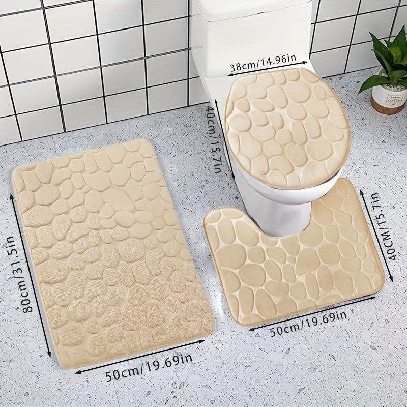 Soft and comfortable memory foam bath mat set with quick absorption, non-slip design, and machine washable features for shower rooms and bathrooms.