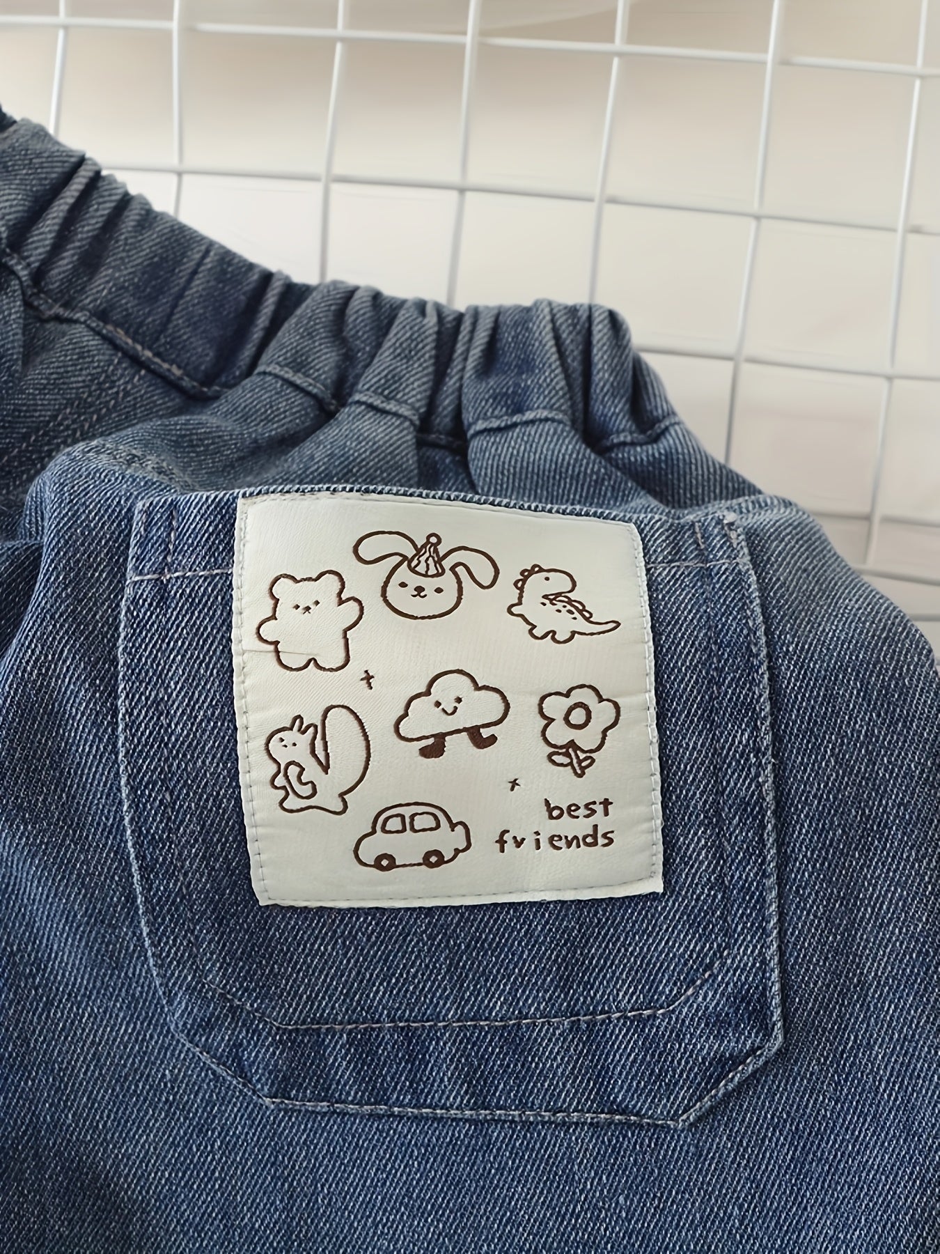 Kaka Panda Denim Pants - Cute, Comfortable, and Durable, Elastic Waist with Patch Detail, Ideal for Spring/Autumn, Casual Jeans for Boys & Girls