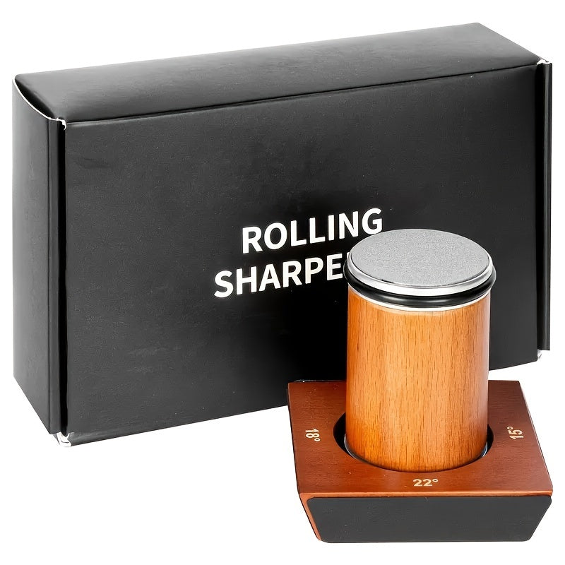 Get your hands on the 1pc Knife Sharpener, featuring four-sided wooden rolling sharpeners designed for kitchen knives. This manual sharpening tool comes with a multifunctional angle guide kit offering 15°, 20°, 18°, and 22° angles, perfect for small