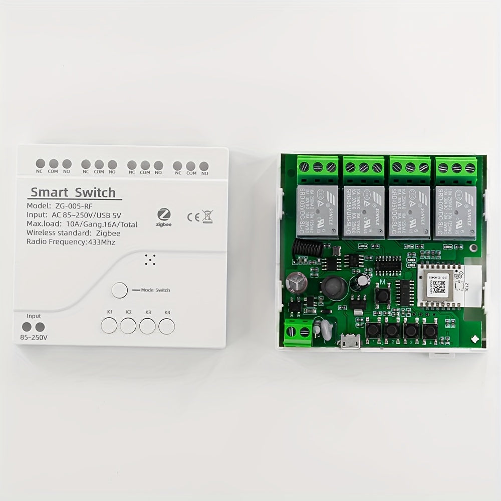 4-way Zigbee relay for switches, remote control, AC85V-250V/USB5V, up to 2200W/10A