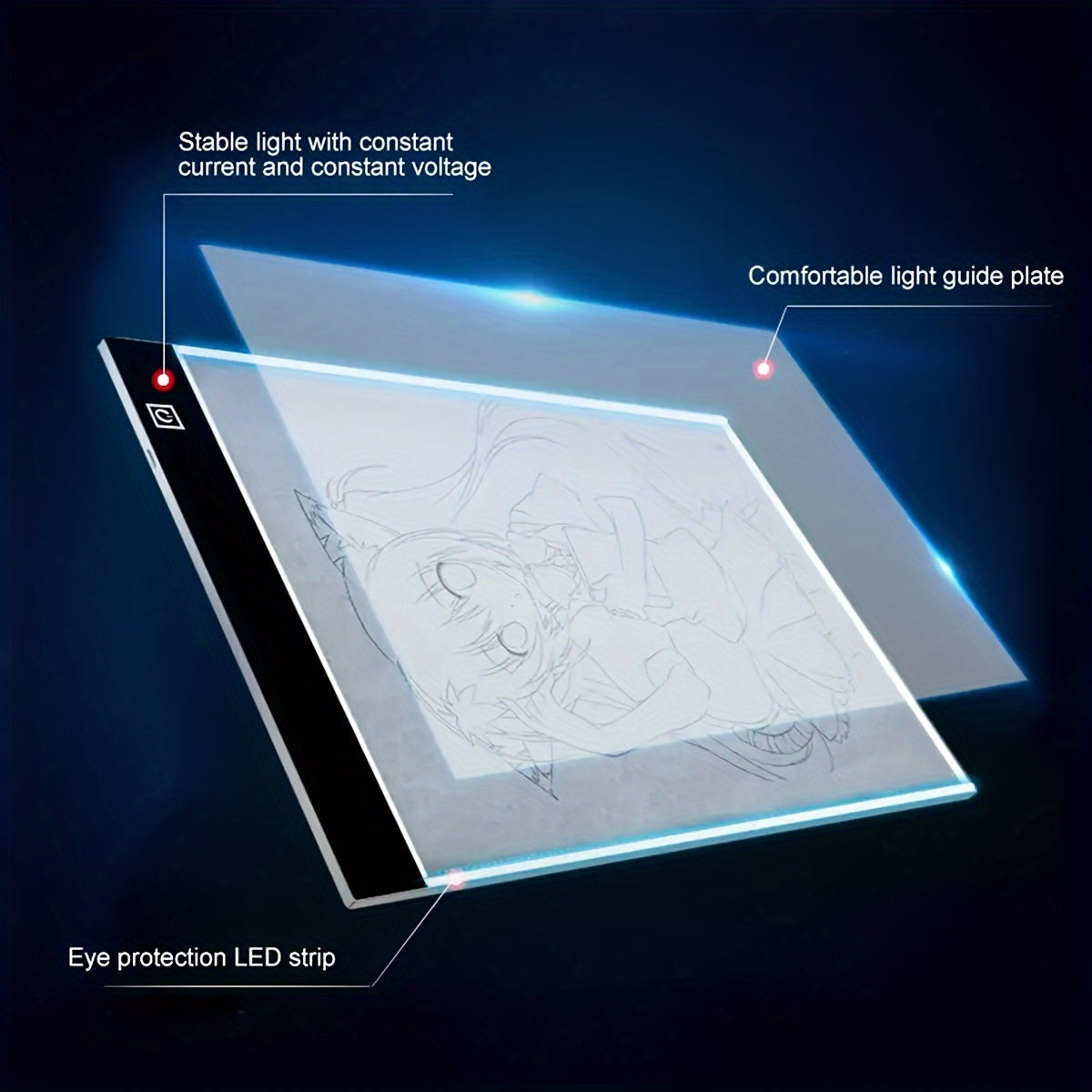 Portable LED copy board for tracing and drawing tattoos, sketches, animations, and stencils. Ultra-thin with adjustable brightness and USB interface.