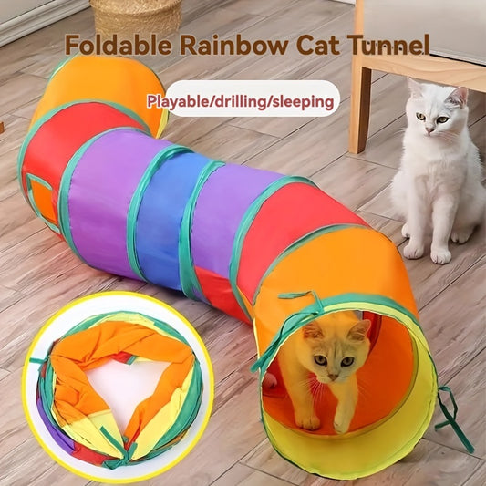 Foldable cat tunnel also suitable for dog training, storage, and interactive play with pet toys.