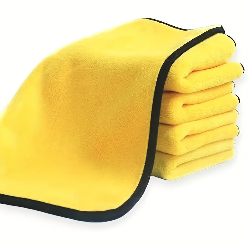 A set of premium ultra-fine microfiber car cleaning cloths that are extremely absorbent for washing, drying, and cleaning tasks in various settings like home, kitchen, bathroom, windows, and automotive maintenance. Perfect versatile cleaning tools for