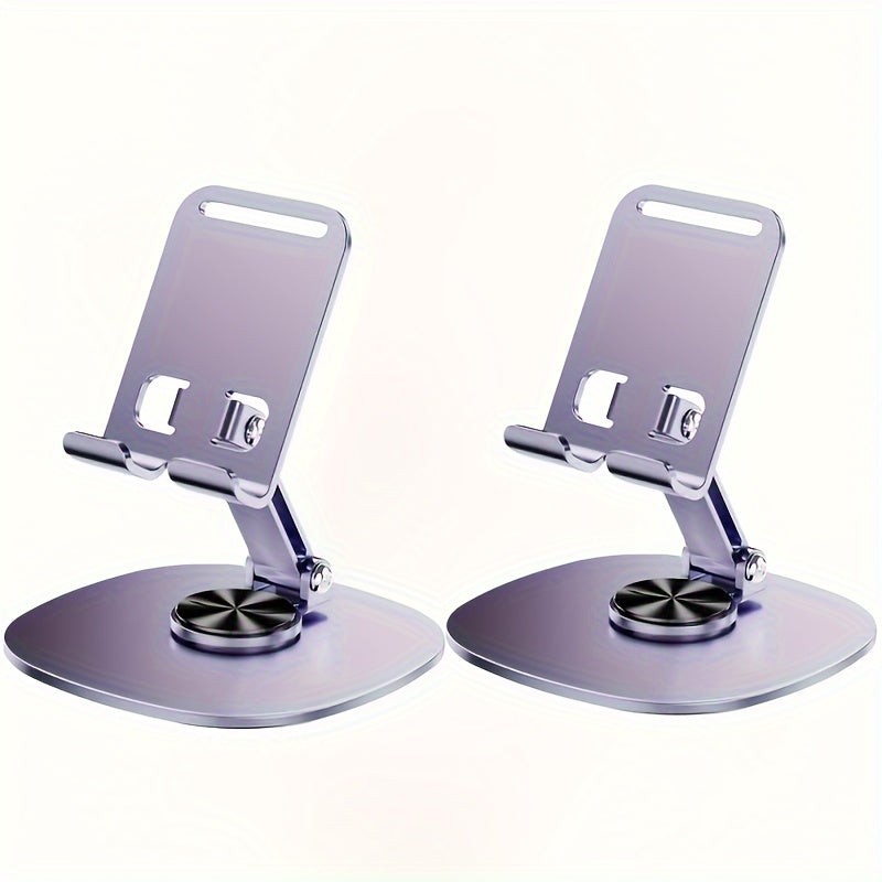 Metal mobile phone holder with 360º rotation, folding design, and adjustable angles. Suitable for all phone and tablet models, ideal for office or online courses.