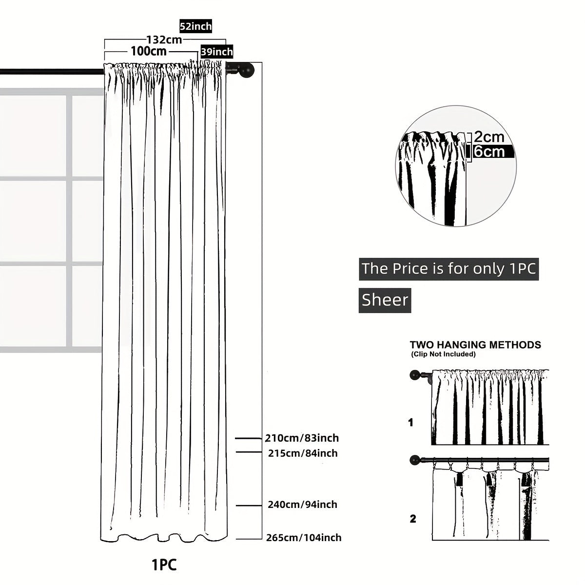 This sheer curtain features a delicate flower pattern on a single layer of translucent material, giving it a pastoral style. It is rod pocketed and does not come with a cloth lining, making it suitable for adding a touch of elegance to your living room