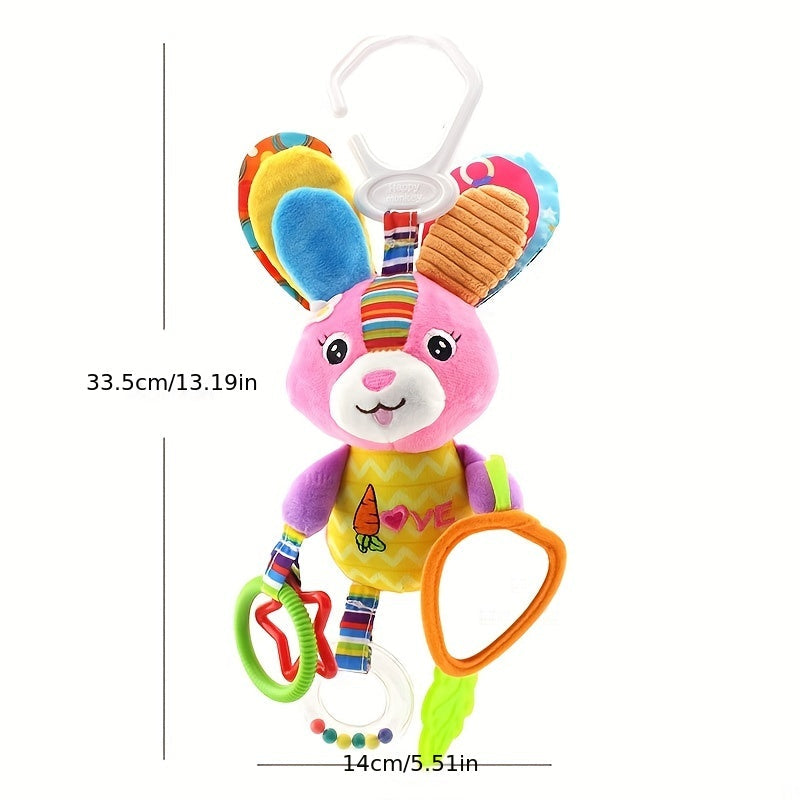 Toys for Babies Ages 0-1: Car Seat Hanging Teether with Mirror and Rattle, Baby Safety Seat Doll, Large View Mirror for Car, Soothing Infant Toys with Bed Bell Ornament, Stroller Pendant Rattle and Mirror.