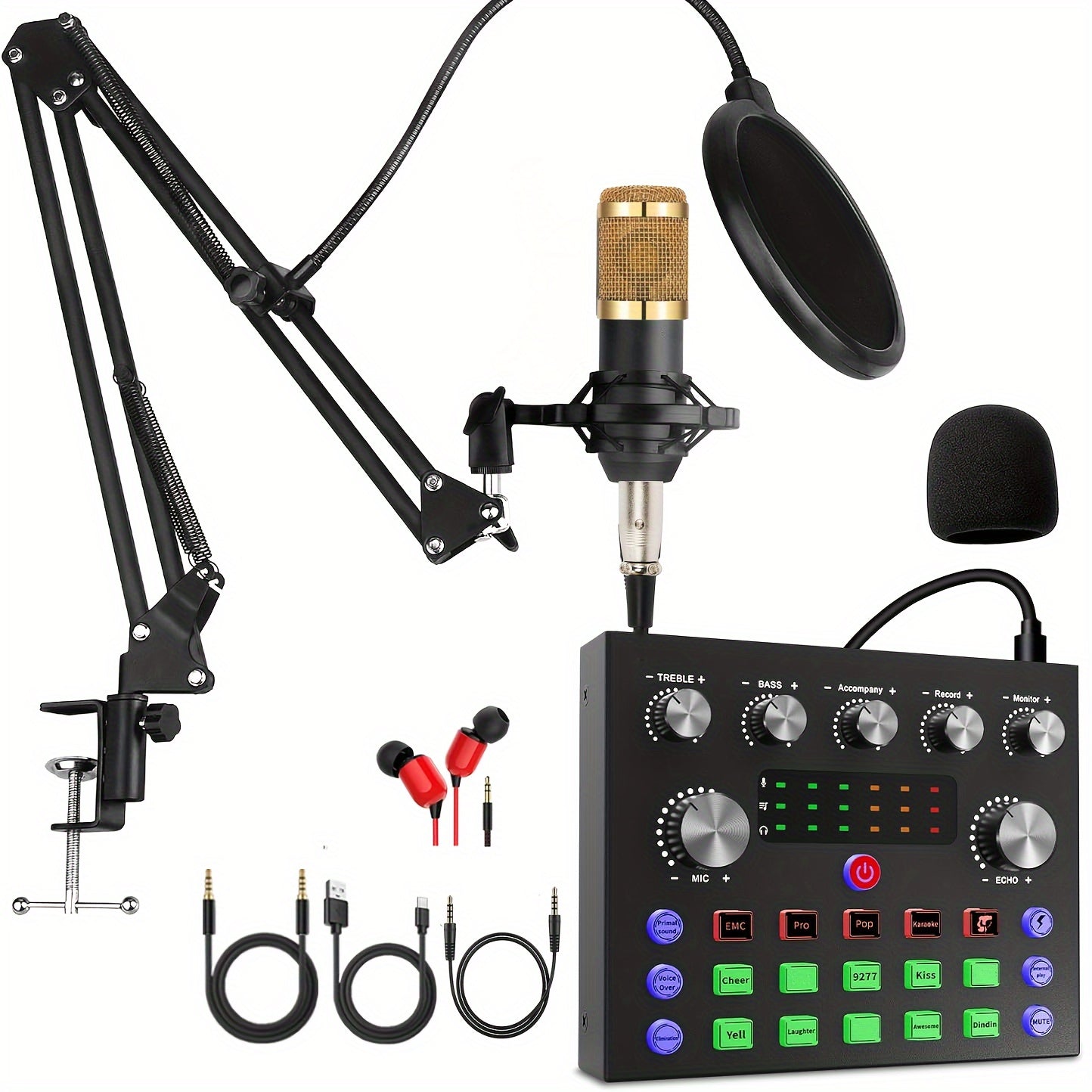 BM800 Podcasting Kit with V8 Sound Card & Voice Changer for Recording, Singing, Streaming, and Gaming.