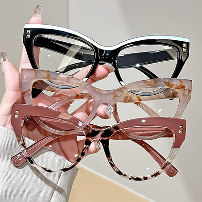 Stylish Cat Eye Reading Glasses with Metal Hinge - Minimalist Color Block Design, Presbyopic Eyewear Available in +1.0 to +4.0