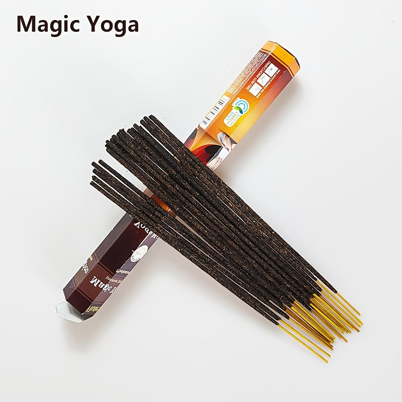 Box of 20 incense sticks in assorted fragrances like Vanilla, Sandalwood, Cherry, Women's, White Rose Yoga, and Lavender. Ideal for yoga, meditation, and home decor. Experience the scents of India.