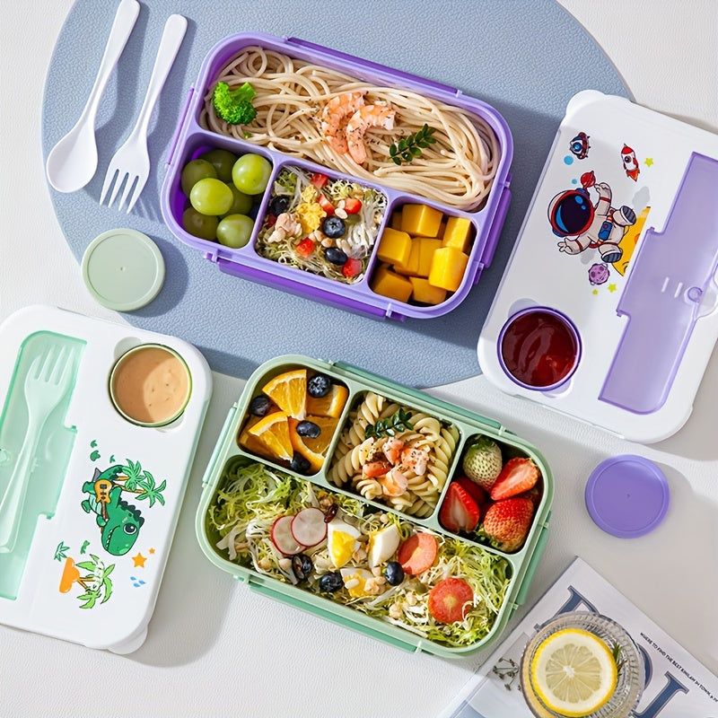 Get your hands on the 44oz Vibrant Youngsters' Lunch Box, complete with sauce cups and utensils. Made of leakproof, microwave-safe, and dishwasher-friendly PP material, this lunch box features fun cartoon designs perfect for school, camping, and picnics.