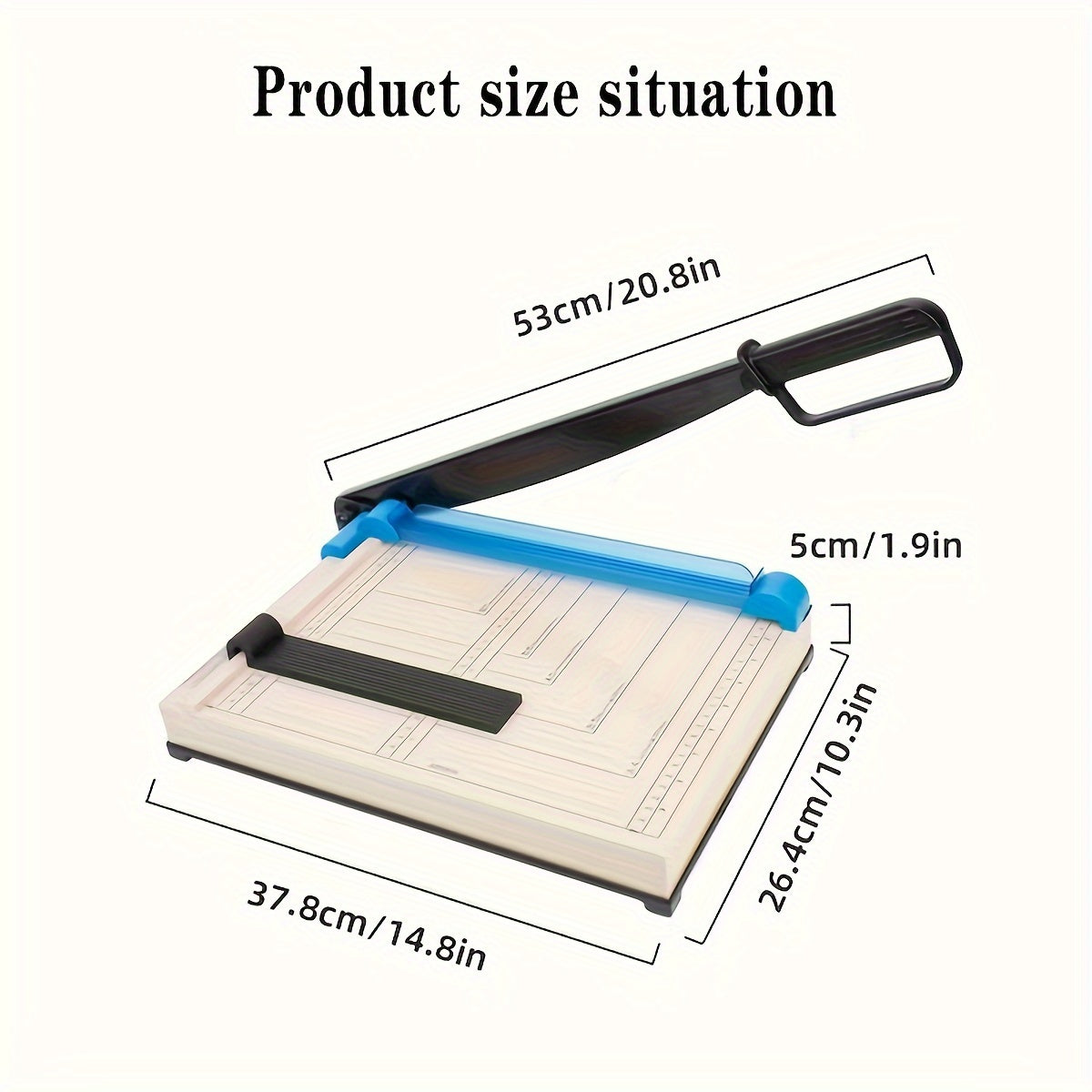 Portable A4 guillotine trimmer without electronic components for office, graphic shops, and crafting.