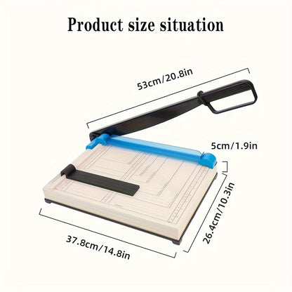 Portable A4 guillotine trimmer without electronic components for office, graphic shops, and crafting.