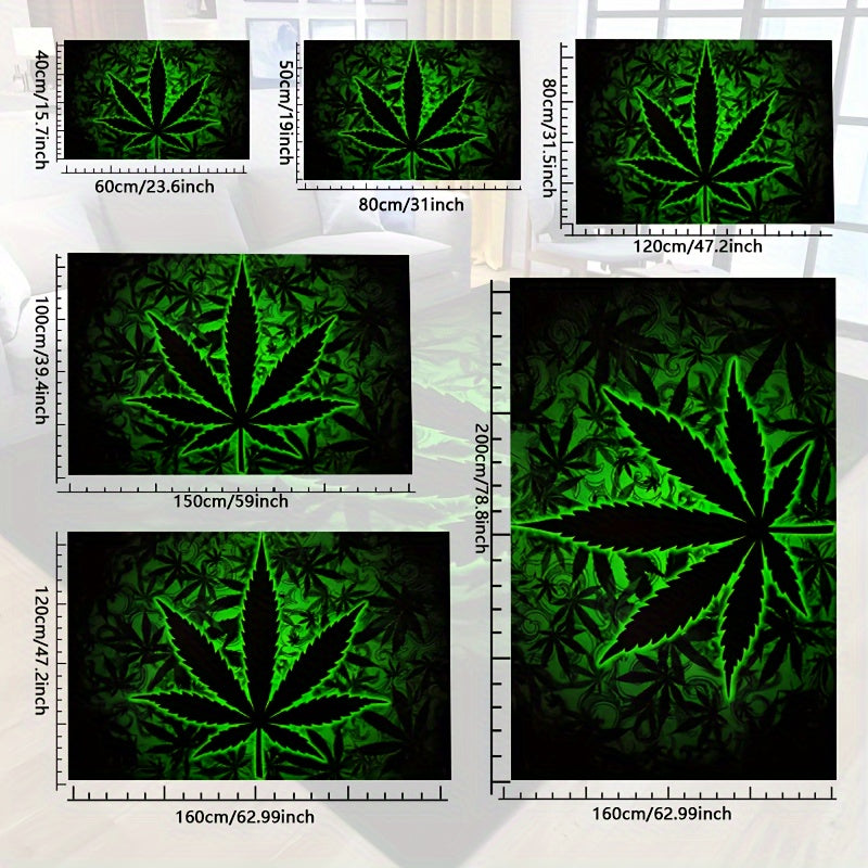 Illuminate your space with Black Background Fluorescent Marijuana Leaves this Halloween with our 1000g/m² Thick Felt Rug. Available in various sizes (15x23/19x31/31x47/39x59/47x63/63x78inches), this machine washable polyester rug is suitable for both