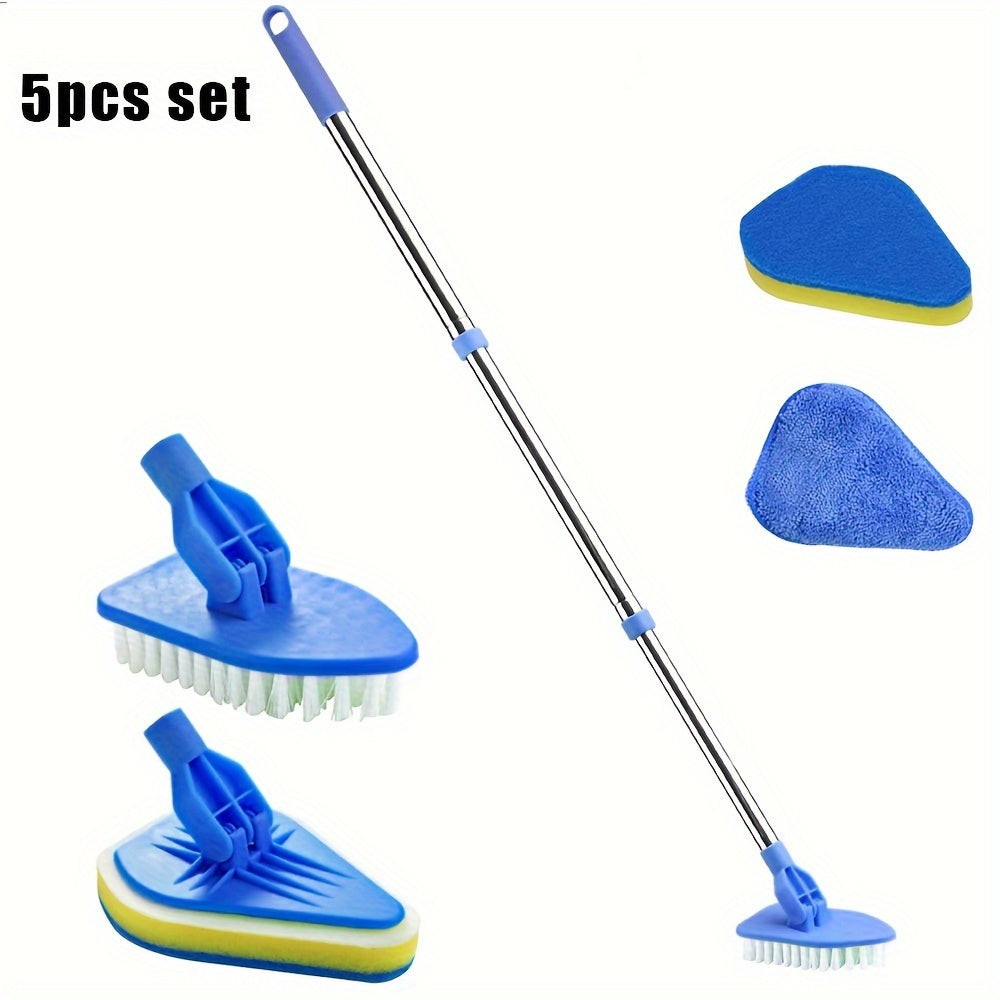 Home Cleaning Tool Set with Extendable Long Handle - Includes 4 Scrub Cleaning Brushes with Hard Bristle & Sponge Heads, Microfiber & Coral Velvet for Bathroom, Toilet, Bathtub, Kitchen, Walls, Windows - Lightweight and Detachable, Perfect for Shower