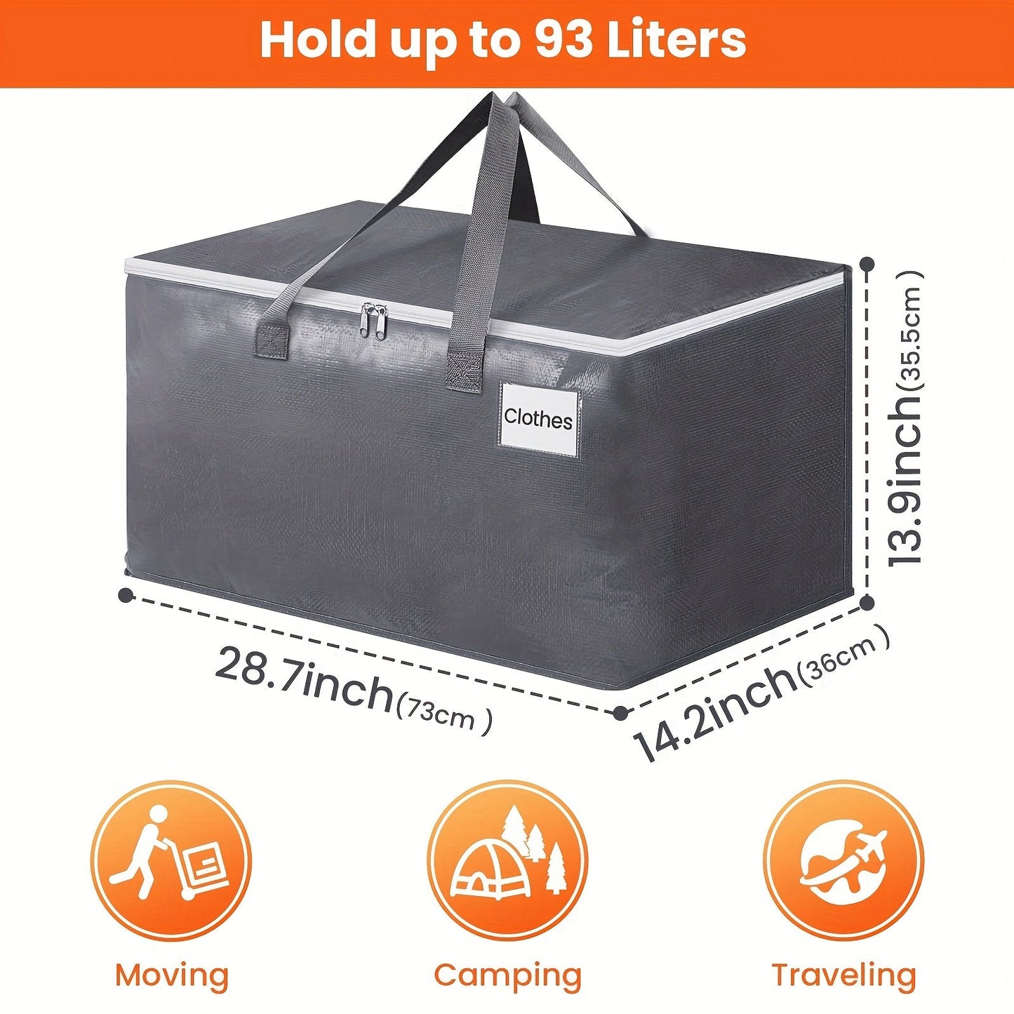 Set of 4 Sturdy Moving Boxes, Large 93L Grey Storage Tote Bags with Strong Handles, Foldable Rectangular Polypropylene Bags for Moving, Storage, and Travel, Waterproof with Flip-Top Closure, Convenient Under-Bed Storage