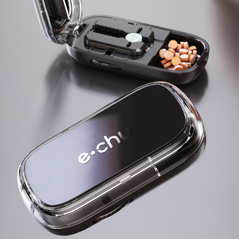 E-chu Pill Cutter: Portable medication dispenser for accurate splitting and organizing tablets.