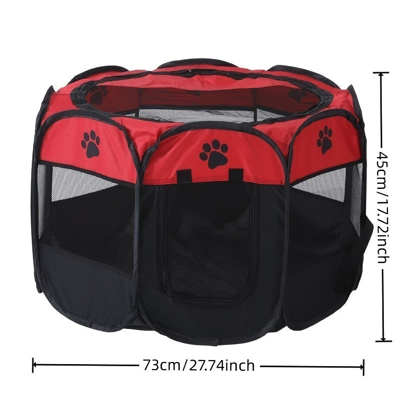 1pc portable Lodge Style Foldable Pet Playpen made of Oxford Cloth with Paw Print Design, easy to assemble and ideal for pets.