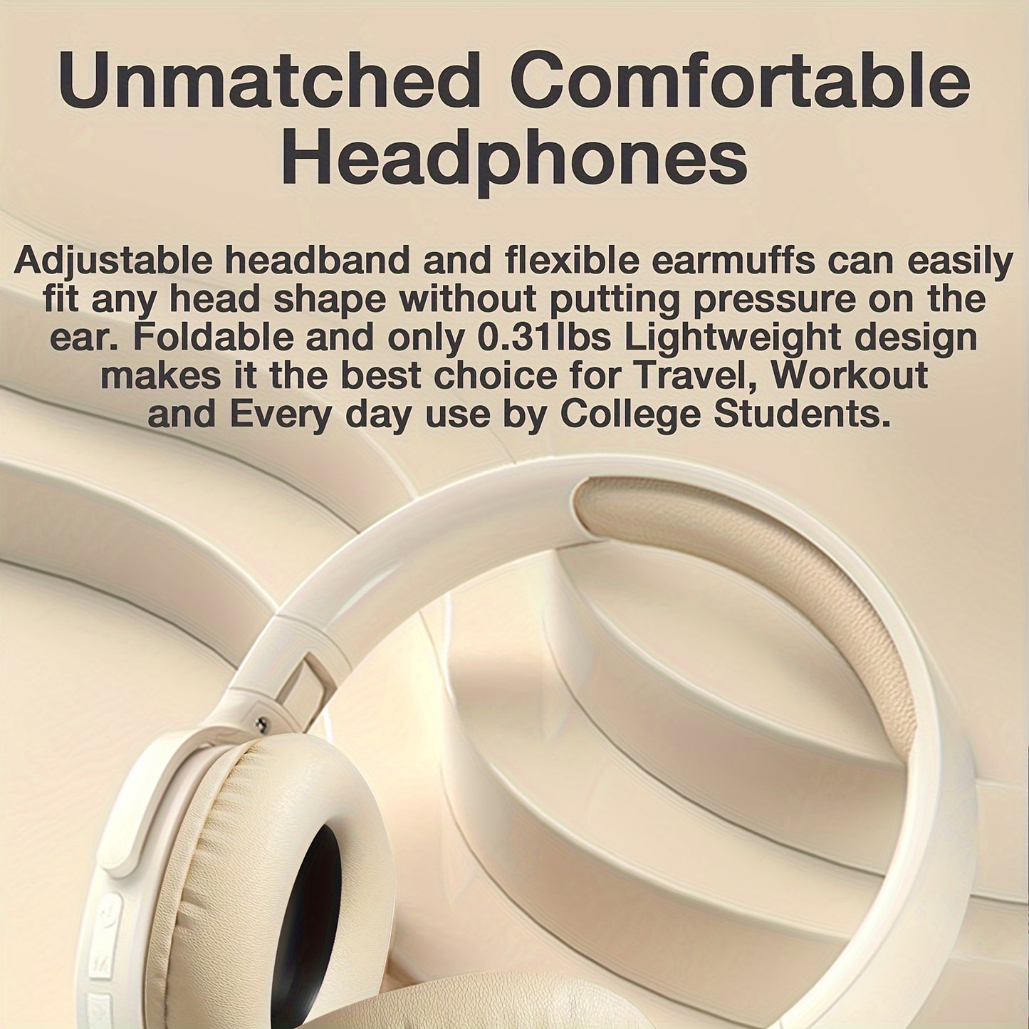 GENAI P2961 Over-Ear Wireless Headphones with 20H playtime, foldable design, noise-canceling mic, USB charging case, and sleek white design. Perfect for travel, home, and office use.