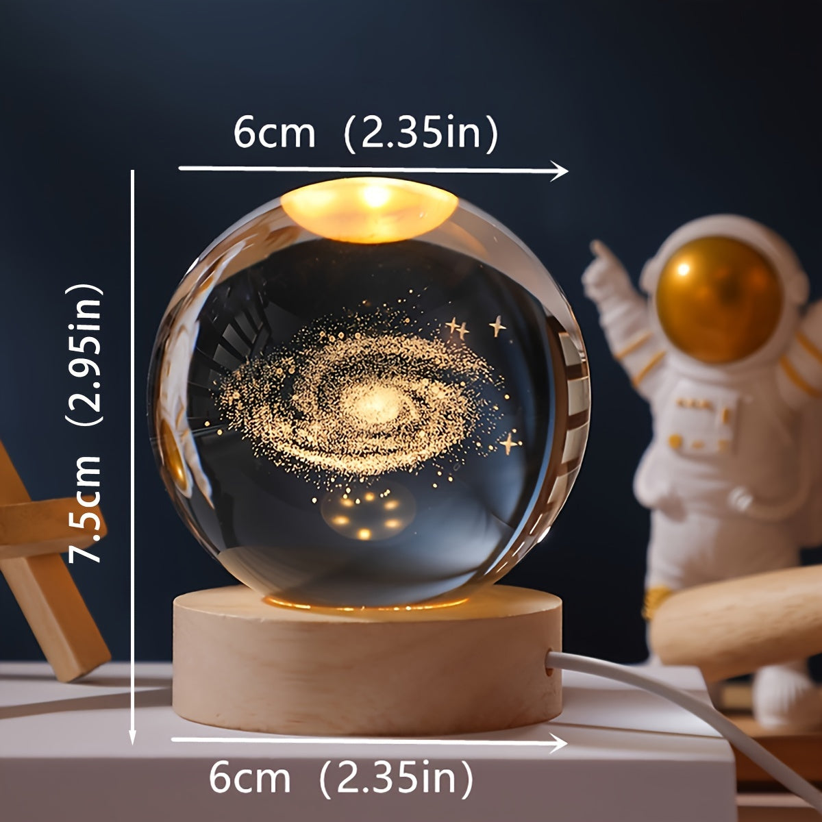 3D Laser Engraved Crystal Ball Lamp Set with Various Patterns - USB Powered Night Light for Home Decor or Gifting