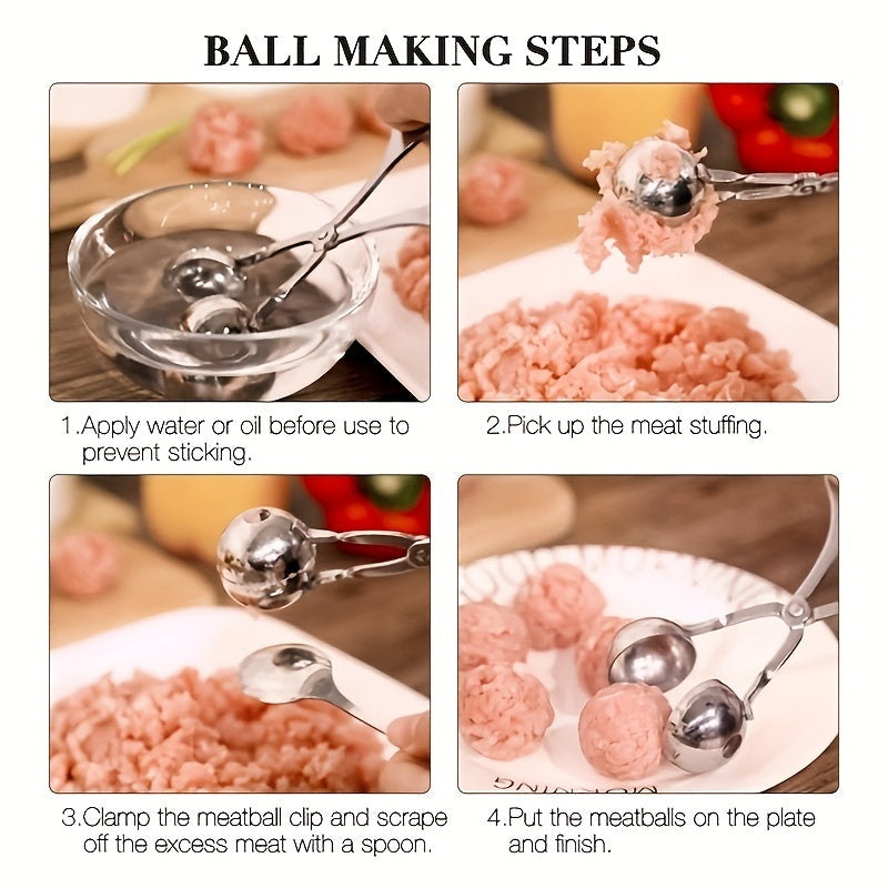 Stainless steel meat ballers with anti-slip handles for making meatballs, rice cakes, cookie dough scoops.