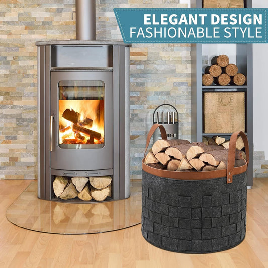 Elegantly designed with reinforced handles, this felt firewood basket is a stylish and sturdy storage solution for your fireplace or wood stove. It is collapsible and perfect for holding logs, clothes, books, and other items in a neat and organized