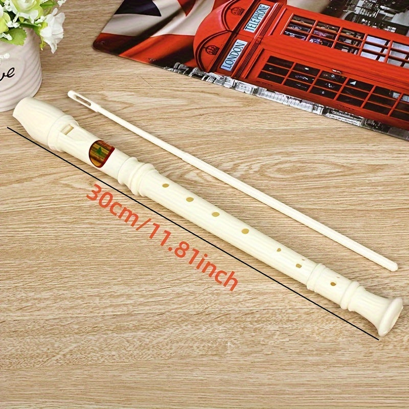 Professional performance plastic white flute with cleaning stick for practice and playing.