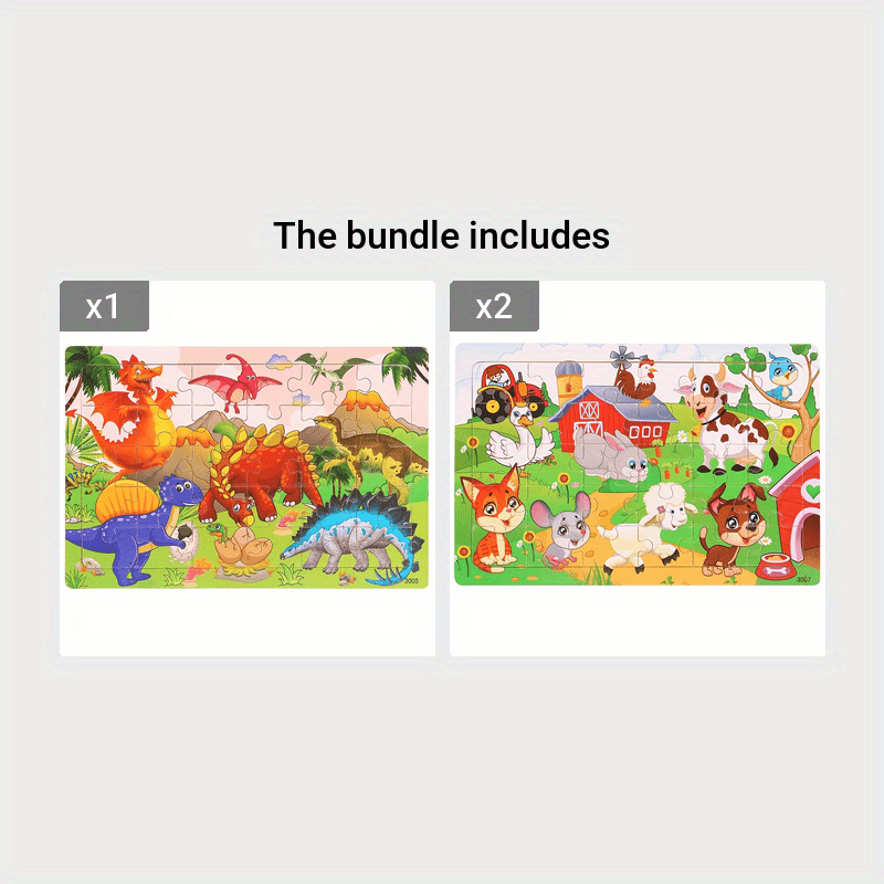 30-piece wooden puzzles featuring animals, dinosaurs, and cartoons for children to enhance their hands-on skills and kindergarten education.