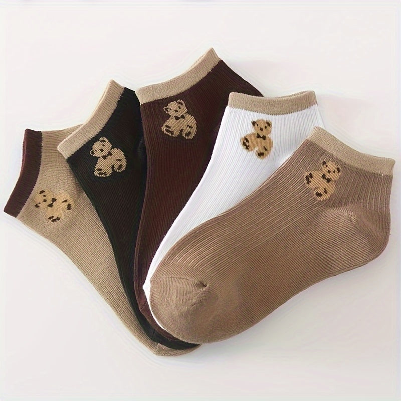 5 pairs of breathable, sweat-absorbent casual socks with bear pattern for older individuals, sweat-resistant.