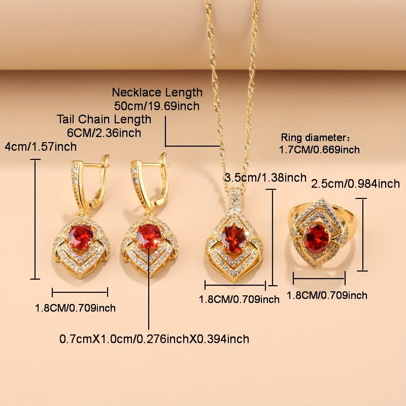 Exquisite 5-piece Zirconia Jewelry Collection for Women - Complete with Earrings, Necklace, Ring & Bracelet | Ideal for Special Occasions and Events