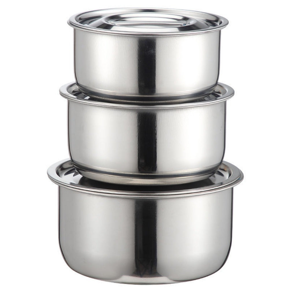 5-piece stainless steel cooking pot set with lid, perfect for use on induction cookers, gas stoves, and electric pottery stoves. Includes a seasoning jar, salad basin, and Thai pot. Ideal for Christmas parties, Ramadan gatherings, and suited for use in