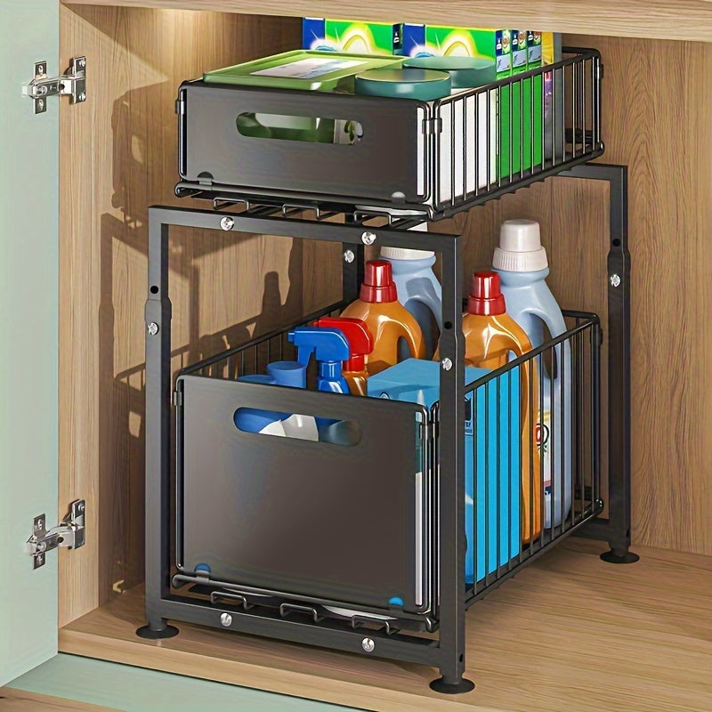 2-Tier metal wire organizer for kitchen and bathroom with suction cups made of carbon steel