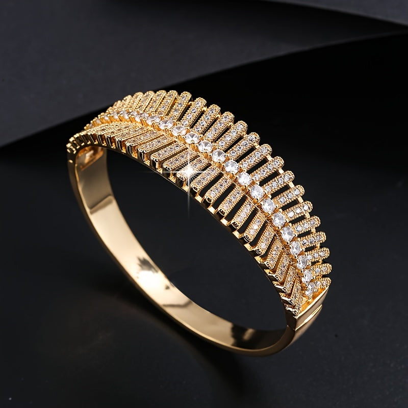 An elegant and stylish zirconia-encrusted bracelet with a chic hollow design