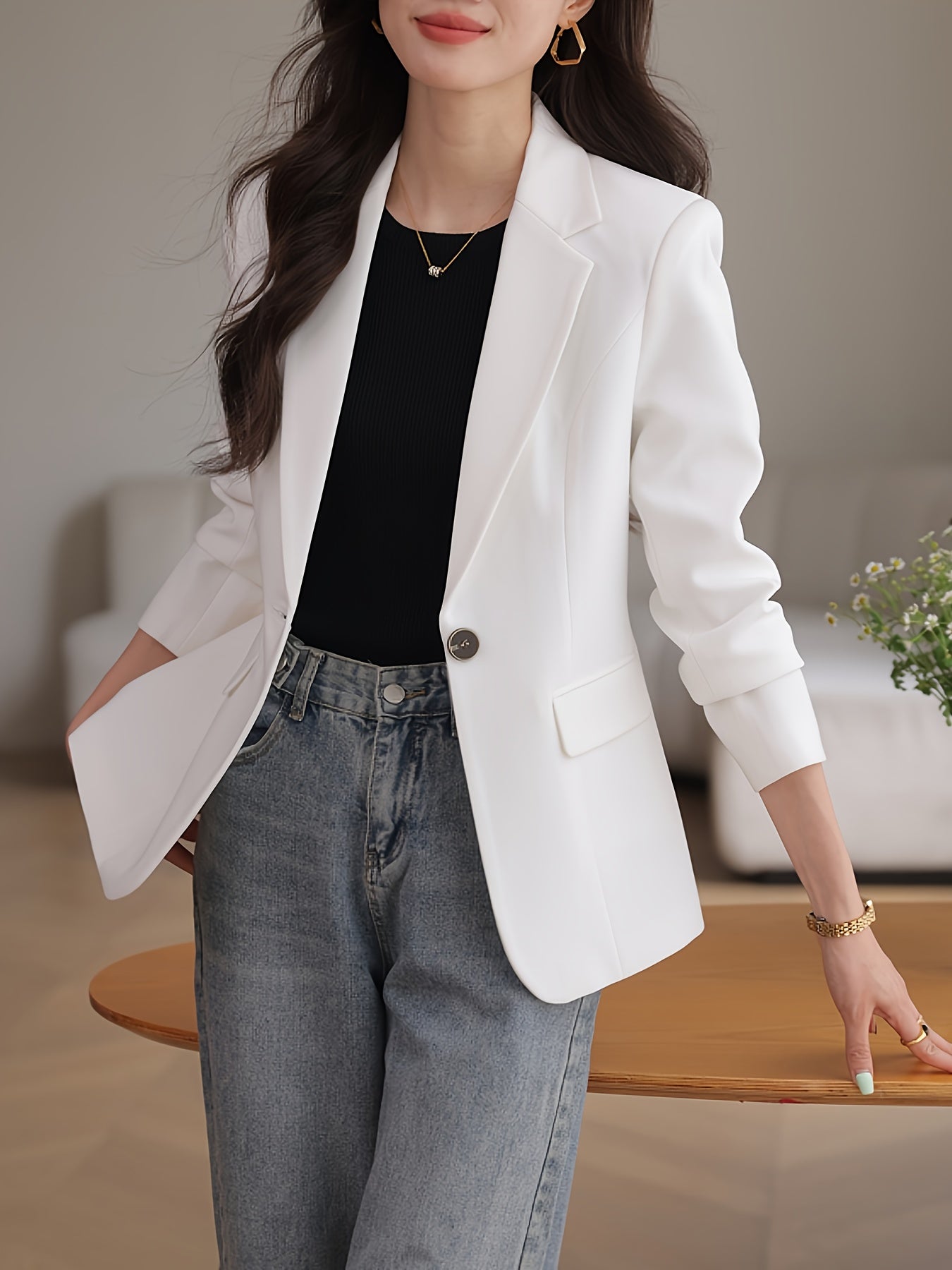 2024 Korean-style Small Suit for Autumn and Winter - Formal, High-End Fashion, Long Sleeve, Polyester/Spandex, Machine Washable