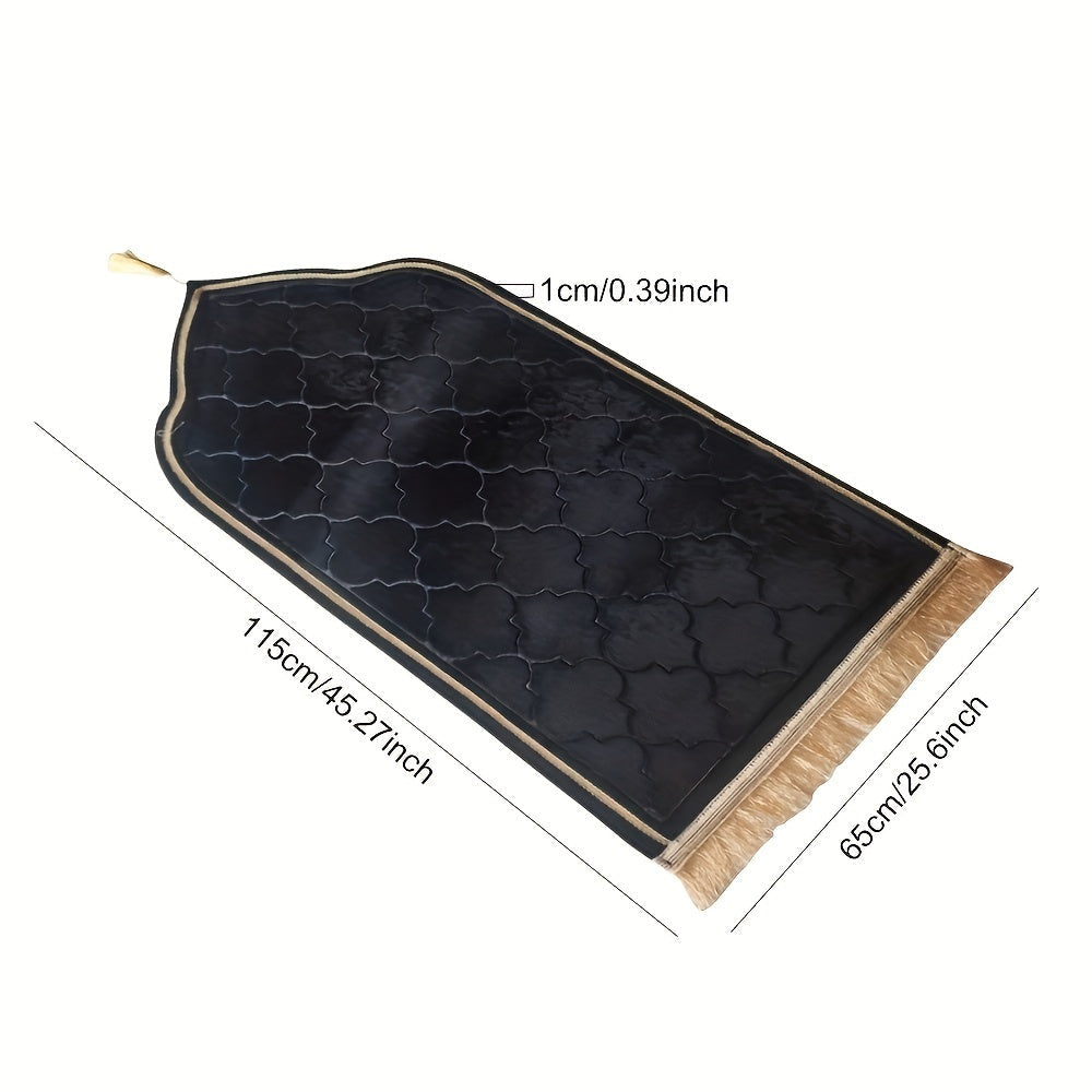 Spread Holiday Joy with this Luxurious Thick Flannel Muslim Prayer Mat. It is Non-Slip, Soft, and Durable with Tassels, making it Perfect for Home & Outdoor Use. Choose from White, Navy Blue, Green, Beige, & Pink with Hexagonal Patterns.