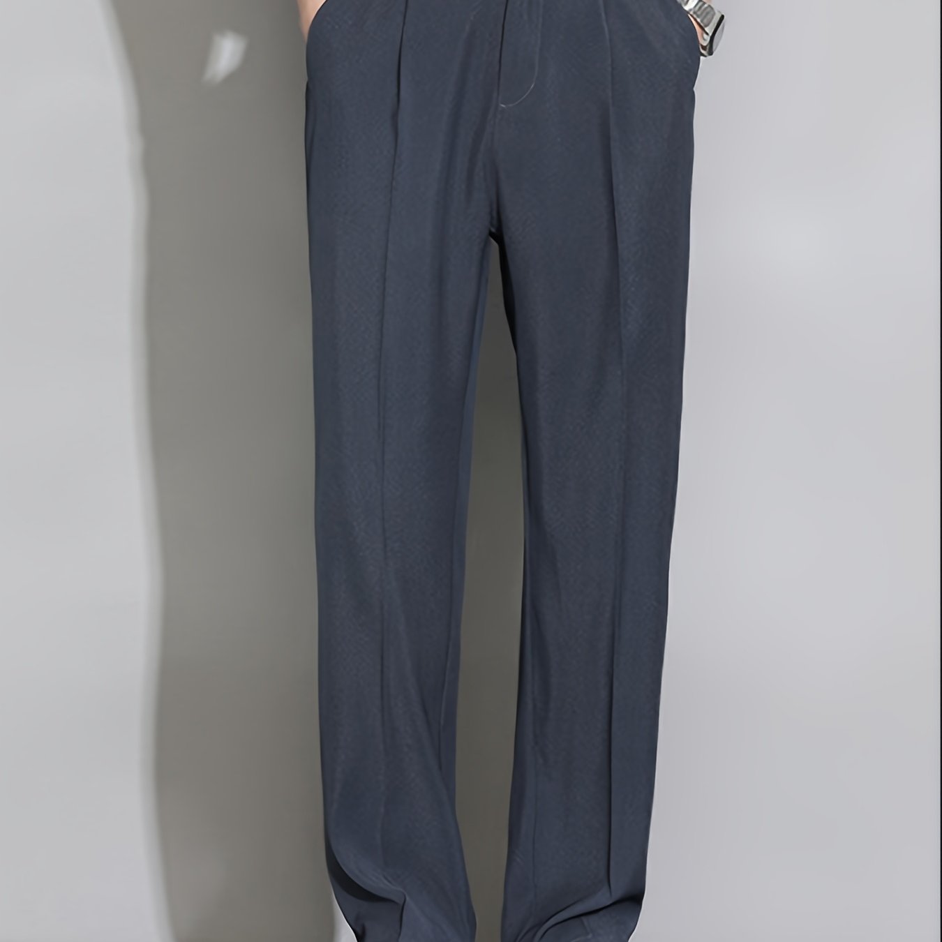 Men's Summer Straight-Leg Suit Pants - 100% Polyester, Non-Stretch Fabric, Solid Color with Pockets, Regular Fit