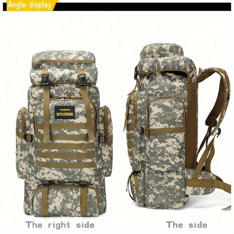 Durable camo travel backpack made from waterproof Oxford cloth, perfect for outdoor adventures and long trips.