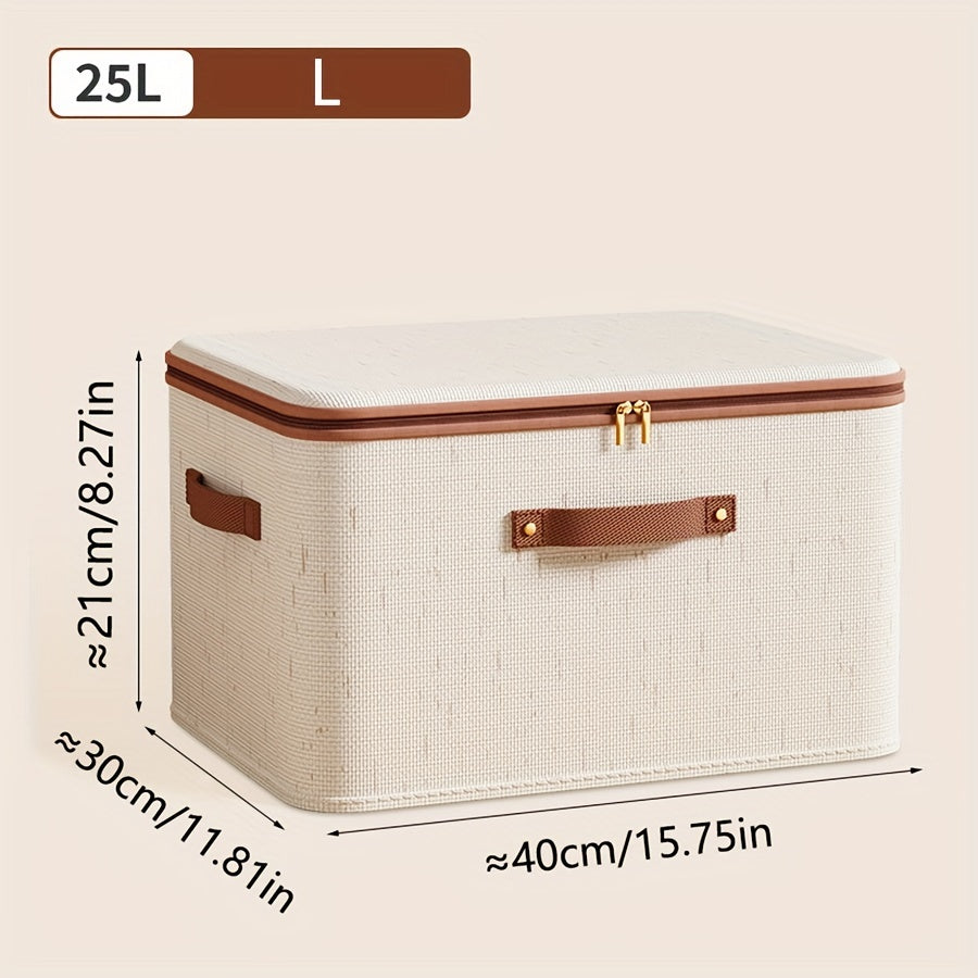 Foldable Clothes Storage Box with Lid for Home Bedroom and Under-Bed Storage, made of Tianshan Hemp with Zipper.