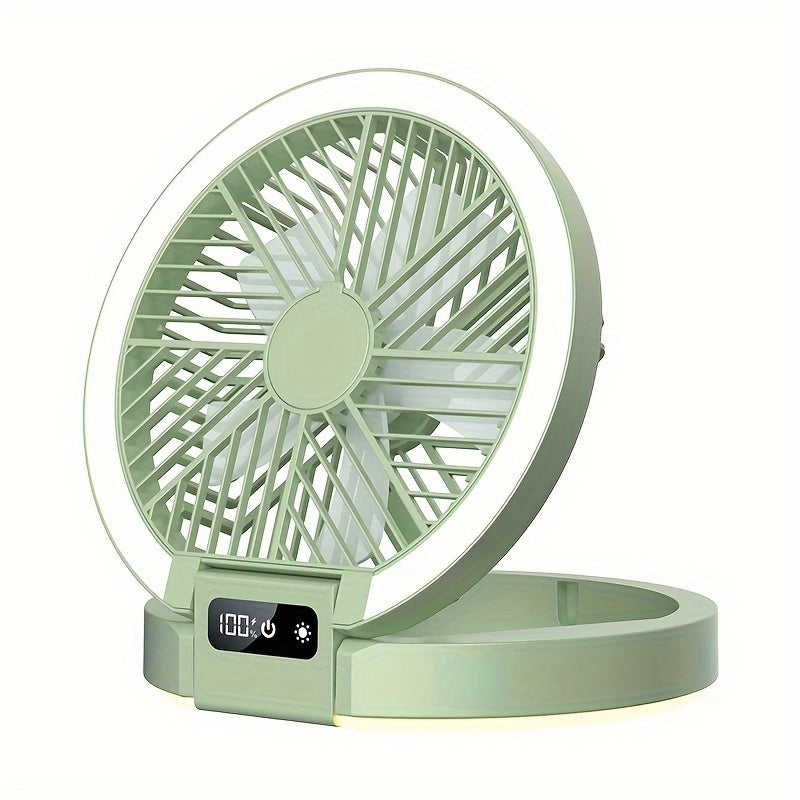 High-Performance Rechargeable Fan with LED Light - Portable, USB-Powered, Touch-Sensitive Control, Perfect for Desktop Use and Camping Outdoors