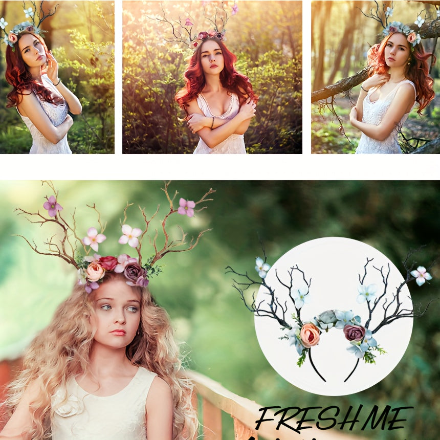 Head Hoop Boho Flower Headwear for Women with Exaggerated Large Branches, Perfect for Dressing Up at Parties and Elf Costumes