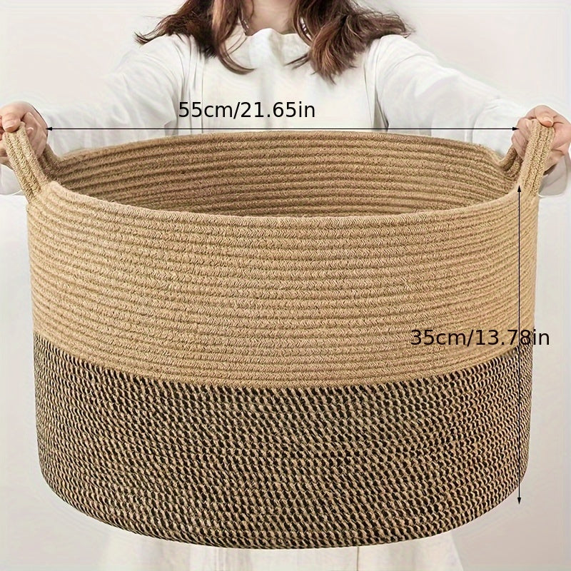 Spacious Bohemian Style Rope Basket - 55.12cm x 55.12cm x 35.05cm - Handwoven Basket with Handles for Laundry, Toys, Blankets | Multi-Purpose Round Hamper for Home Decor & Organization, Laundry Storage, Laundry Bins