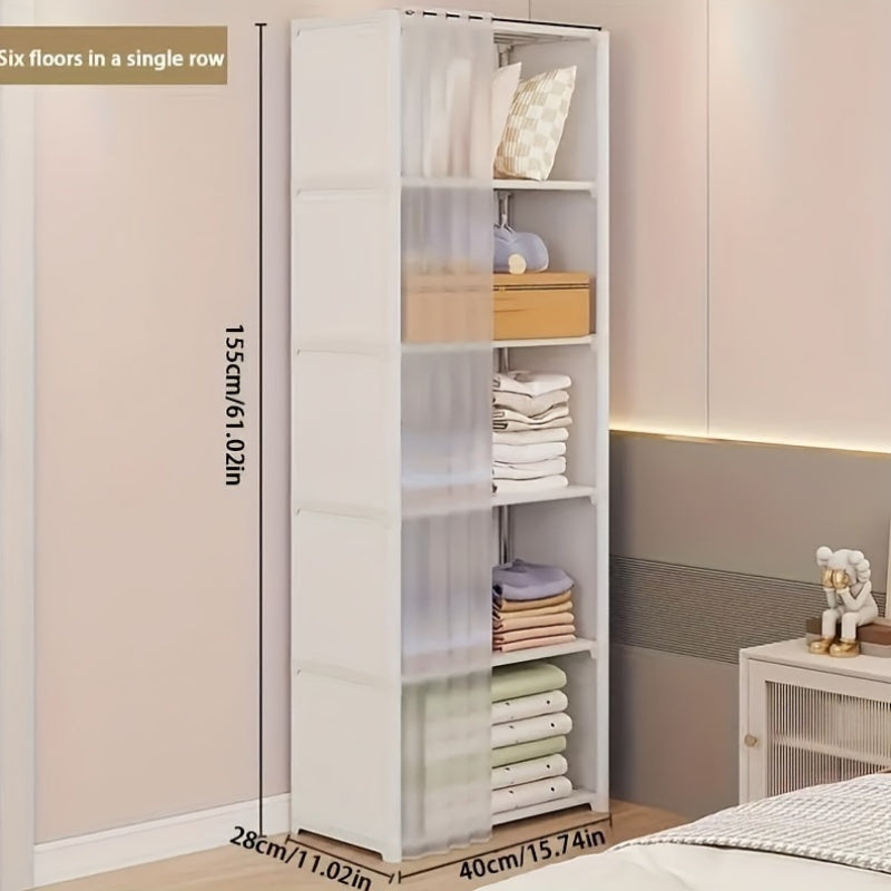 Spacious and Functional Large White Metal Plastic Wardrobe with Dustproof Cover - Multipurpose Storage Solution for Clothes, Shoes, and Accessories - Mountable Closet System for Organized Storage