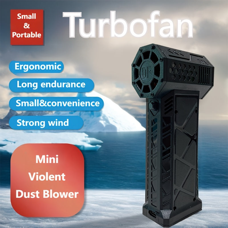 Experience the Ultimate Cooling Solution on-the-go with our Portable Handheld Fan featuring Turbo Jet Technology - Providing High-Speed Airflow for Dust Removal and Outdoor Camping. Stay charged with the USB Rechargeable 5200mAh Battery.