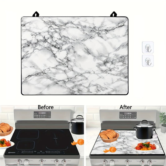 Extra large stove top cover for electric stoves measuring 28.5x20.5 inches (72.5x52cm). This anti-slip waterproof mat is designed to protect glass stove tops from scratches and acts as a flat top oven cover. Additionally, it can be used as a multipurpose